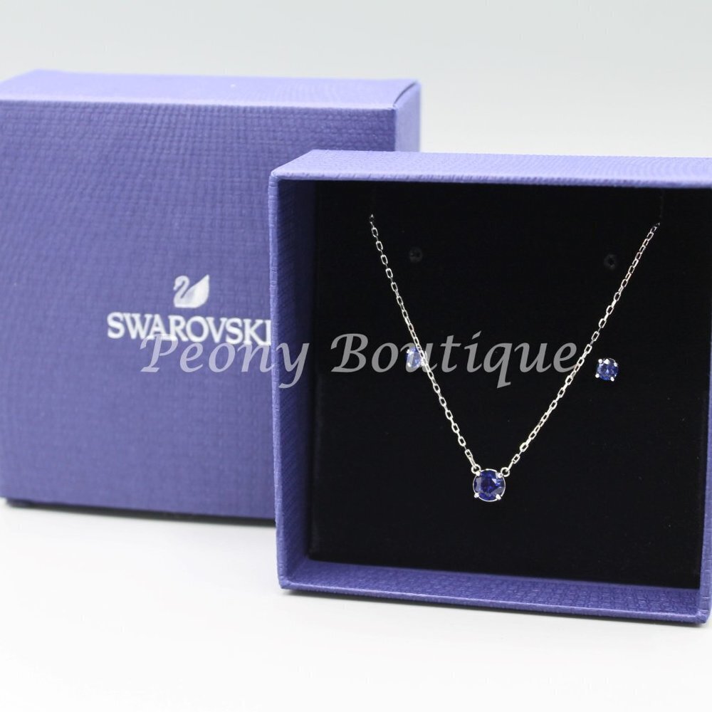 Swarovski 5536554 Attract set necklace earrings sapphire blue white gold tone